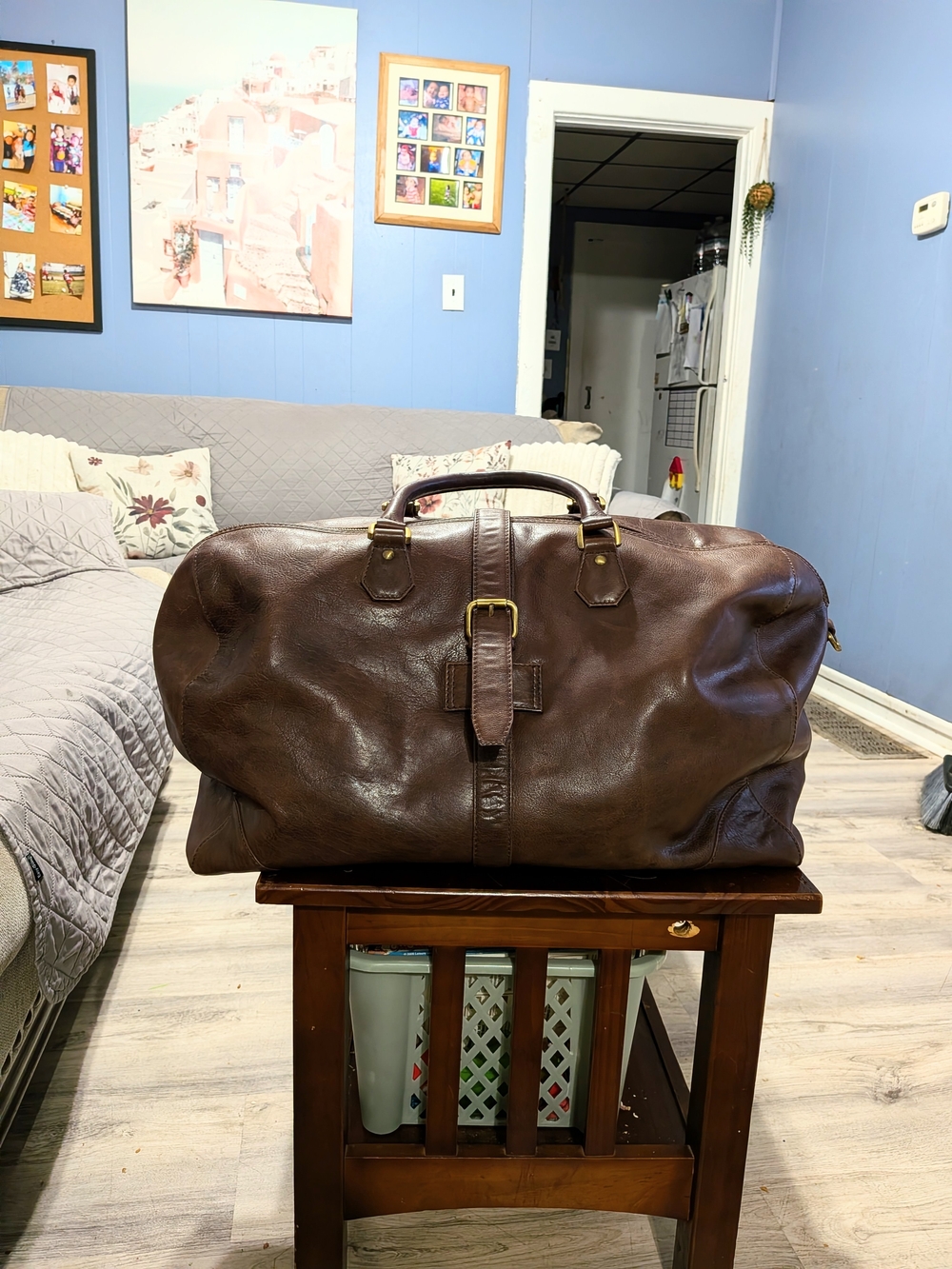 Paul Costelloe Brown Leather Weekender Duffel Bag - Classic Travel Carryall